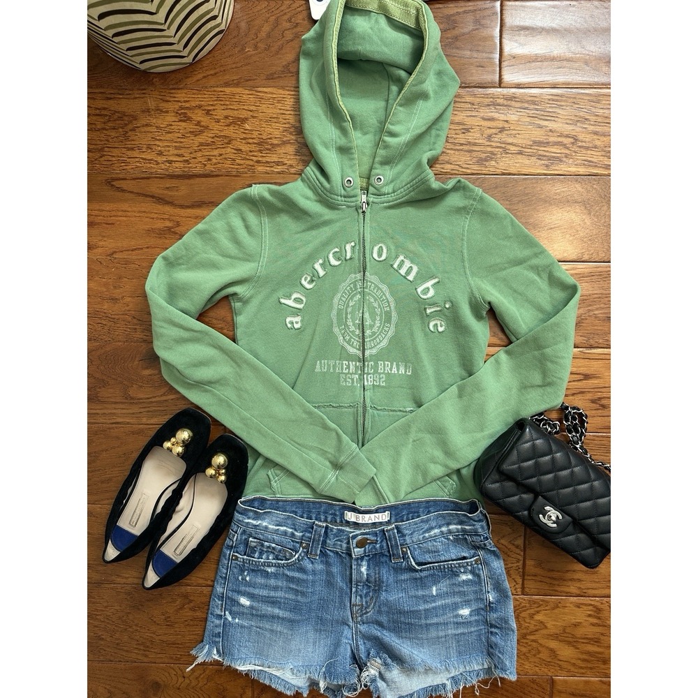 Vintage Y2K Abercrombie Fitch Full Zip Hoodie Large Sage Green Sweatshirt